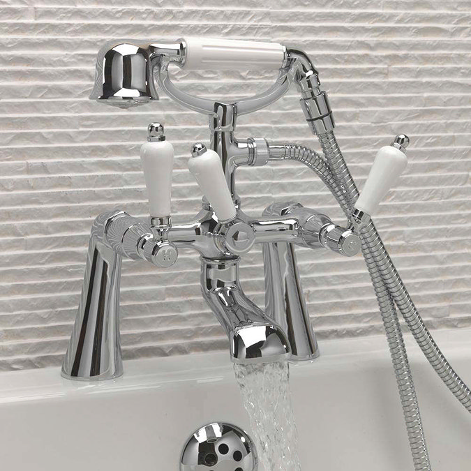 Tre Mercati Victoria Bianco Pillar Bath Shower Mixer with Kit - Chrome  Profile Large Image
