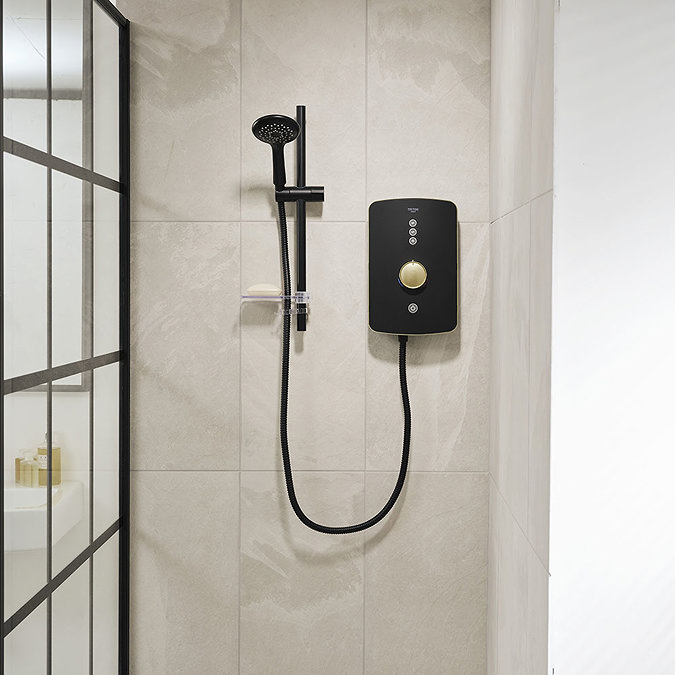Triton Amala 8.5kw Electric Shower - Black/Brushed Brass - REAMA87  In Bathroom Large Image