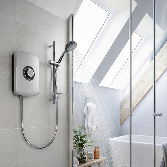 Triton Amore 9.5kW Electric Shower - Brushed Steel - ASPAMO9BRSTL  Feature Large Image