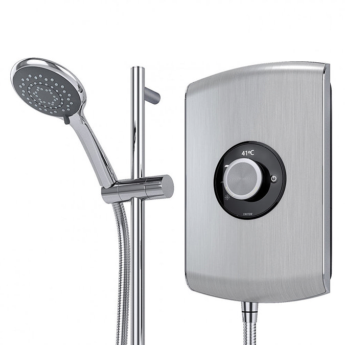 Triton Amore 9.5kW Electric Shower - Brushed Steel - ASPAMO9BRSTL  In Bathroom Large Image