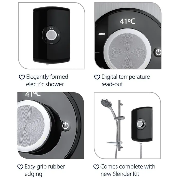 Triton Amore DuElec 9.5kw Electric Shower Gloss Black