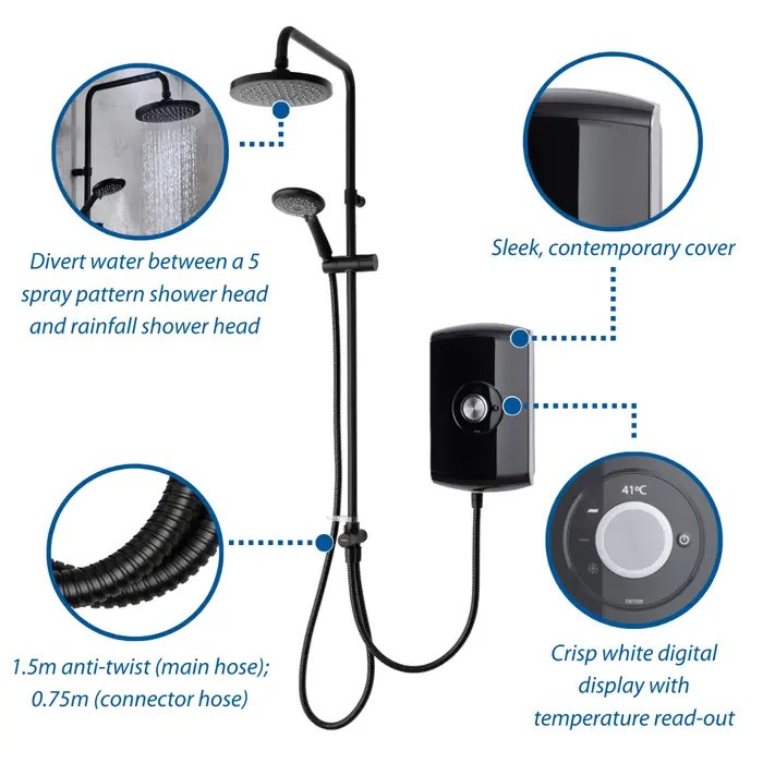 Triton Amore DuElec 9.5kw Electric Shower Gloss Black
