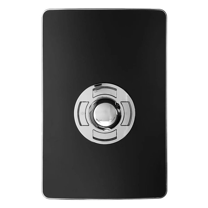 Close-up view of the Triton Aspirante DuElec electric shower unit in gloss black and chrome, showing the control dial and front fascia only.