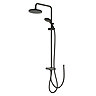 Triton DuoSwitch dual-outlet rigid riser shower kit in black shown against a white background, including rainfall head, handheld shower, and diverter.