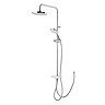 Triton DuoSwitch dual-outlet rigid riser shower kit in white and chrome shown against a white background, including rainfall head, handheld shower, and diverter.