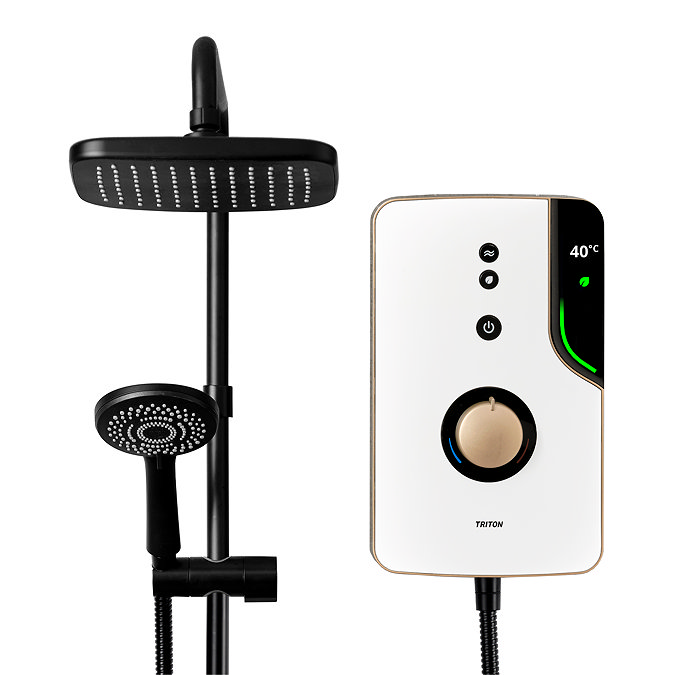 Triton ENlight DuElec 9.5kW Thermostatic Electric Shower - Black & Brass