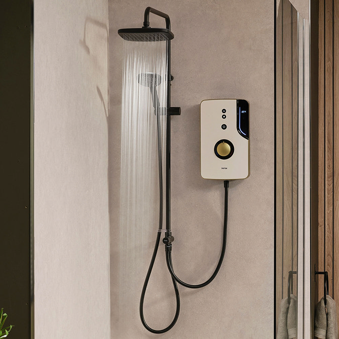 Triton ENlight DuElec 9.5kW Thermostatic Electric Shower - Black & Brass