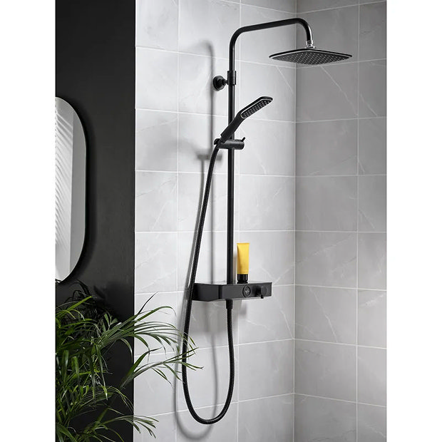 Triton Push Button Thermostatic Shower Mixer - Matte Black - SFXPBDIVBLK  In Bathroom Large Image