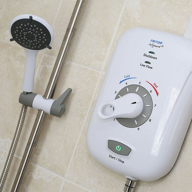 Triton Safeguard+ 8.5kW Thermostatic Electric Shower & Grab Riser Kit with Remote - CSGP08WGRBRSS ad