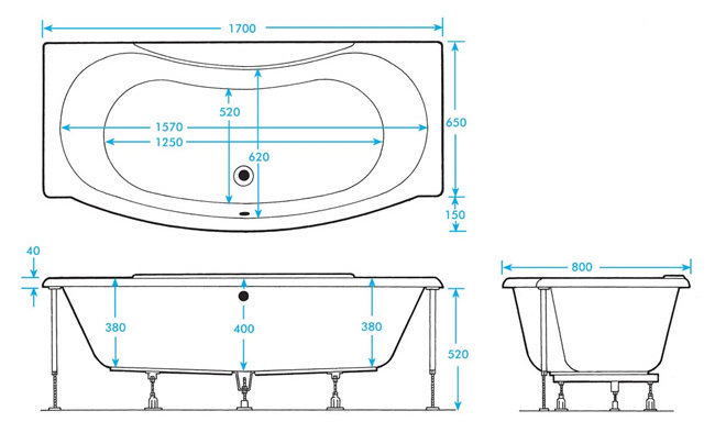 Trojan Lucina 1700 x 800mm Bow Front Double Ended Alcove Bath