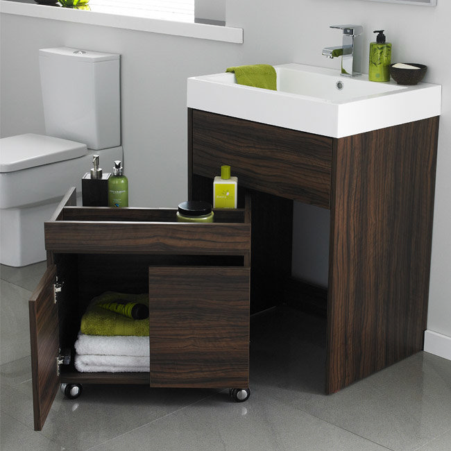Tryst Floor Standing Cabinet and Vanity Basin - Walnut W600 x D480mm - FTR002 Profile Large Image