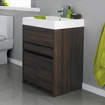 Tryst Floor Standing Cabinet and Vanity Basin - Walnut W600 x D480mm - FTR002 Profile Large Image