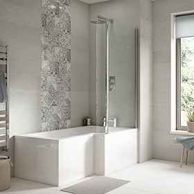 Toreno RH 1700 Square Shower Bath with Fixed Screen + Panel Large Image