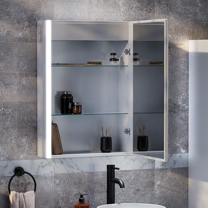 Toreno 500 x 700mm LED Illuminated Bluetooth Mirror Cabinet with Motion Sensor, Anti-Fog & Shaving Socket