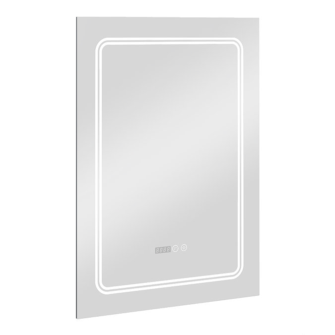 Toreno 500x700mm LED Illuminated Border Mirror with Anti-Fog, Dimmer, Digital Clock & Touch Sensor