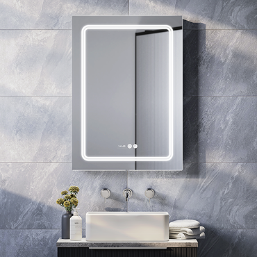 Toreno 500x700mm LED Illuminated Mirror inc. Anti-Fog, Digital Clock & Touch Sensor