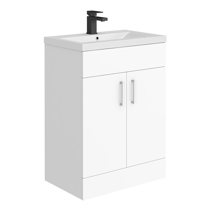 Turin 600 Basin Unit - High Gloss White with Matt Grey Mid Edged Basin Large Image