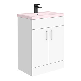 Turin 600 Basin Unit - High Gloss White with Matt Pink Mid Edged Basin Large Image