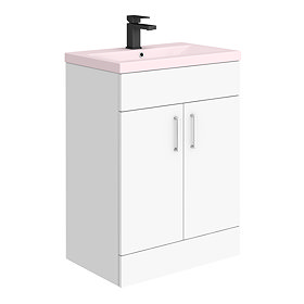 Turin 600 Basin Unit - High Gloss White with Matt Pink Mid Edged Basin Large Image