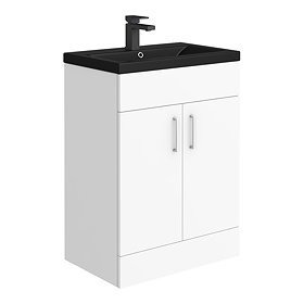 Turin 600 Basin Unit - High Gloss White with Matt Black Mid Edged Basin Large Image