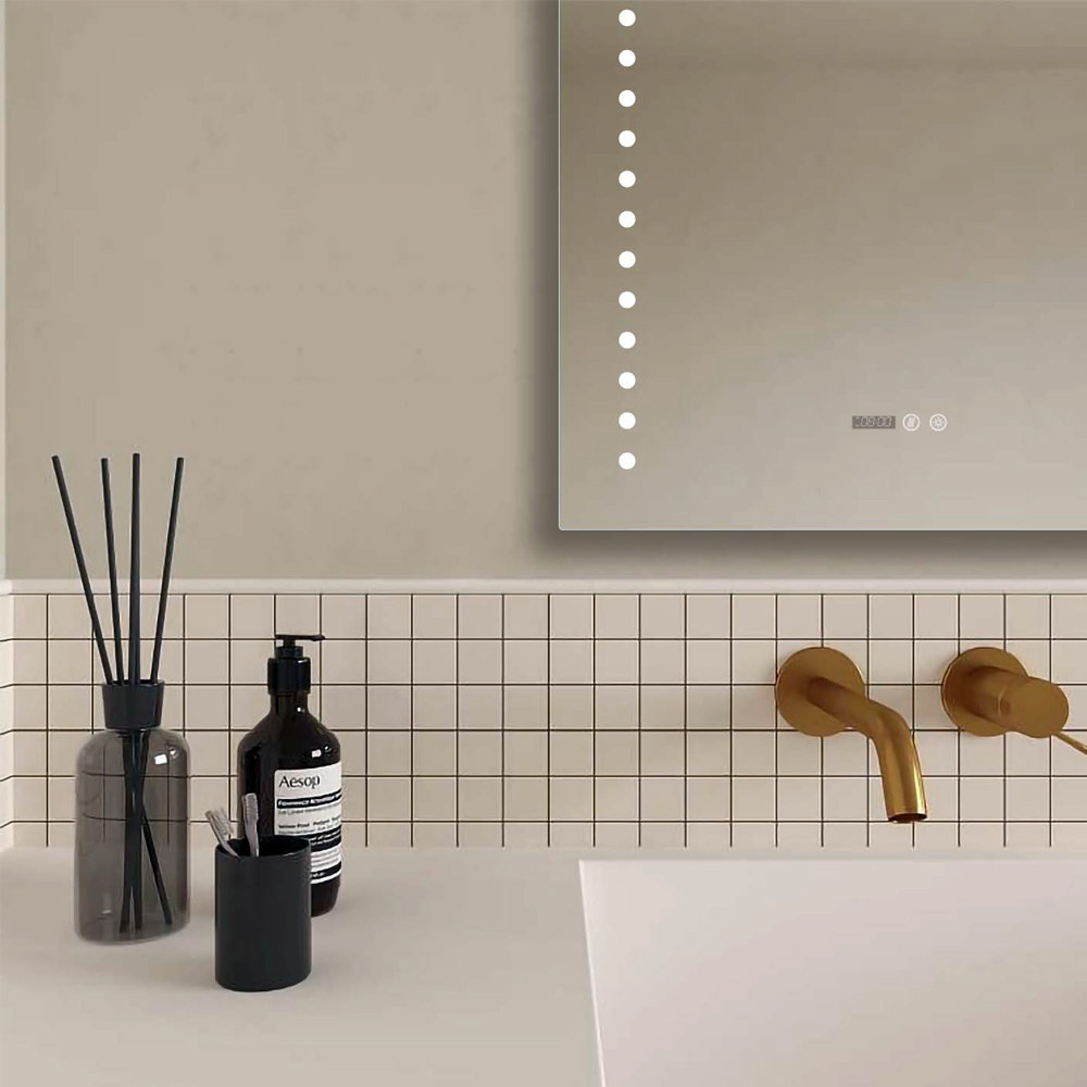 Led bathroom mirrors with deals shaver socket and clock