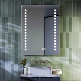 Toreno 600 x 800mm LED Illuminated Mirror with Touch Sensor, Dimmer, Anti-Fog, Digital Clock and Shaver Socket