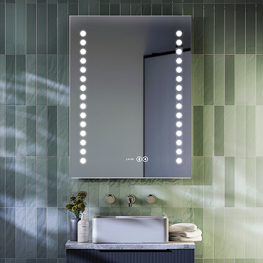 Toreno 600x800mm LED Bathroom Mirror incl. Digital Clock, Anti-Fog & Shaving Socket