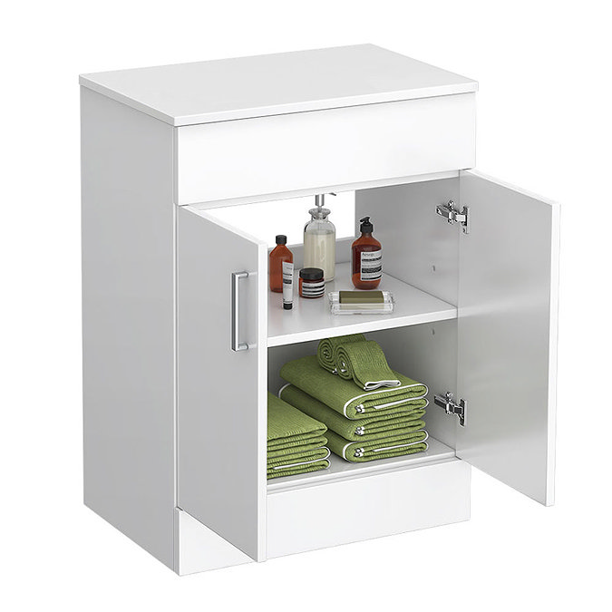 Turin 605mm High Gloss White Worktop & Double Door Floor Standing Cabinet  Profile Large Image