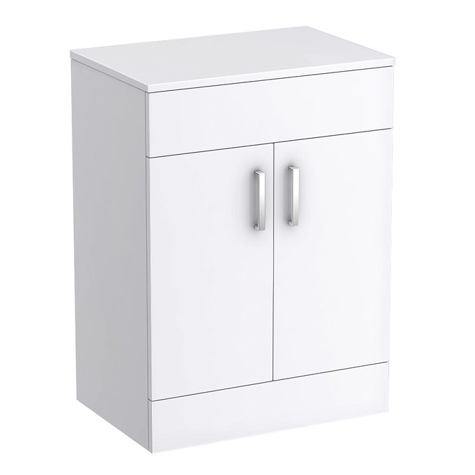 Toreno 605mm High Gloss White Worktop & Double Door Floor Standing Cabinet Large Image