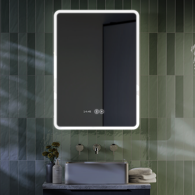 Toreno 700 x 500mm Ambient Colour Change LED Bluetooth Mirror with Touch Sensor, Dimmer, Time/Temperature Display and Shaving Port
