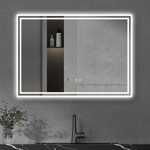 Toreno 700x500mm LED Illuminated Mirror Inc. AntiFog, Digital Clock