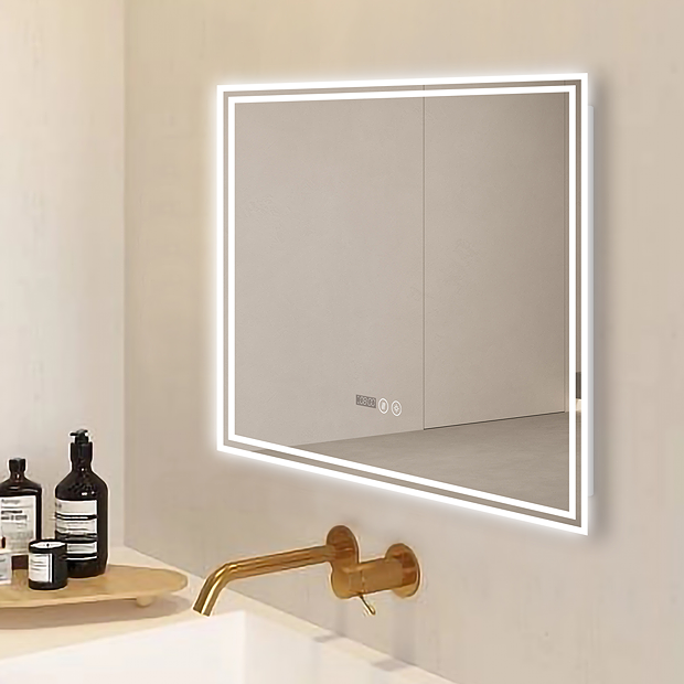 Toreno 700x500mm LED Illuminated Mirror Inc. AntiFog, Digital Clock