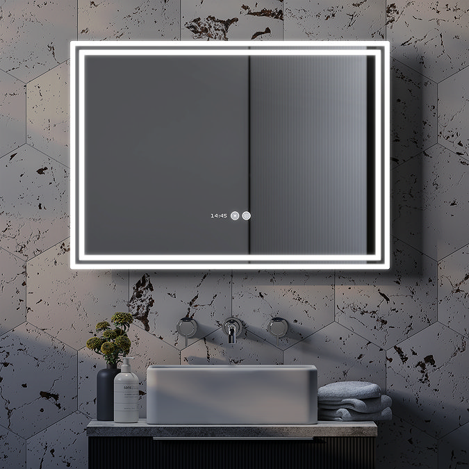 Toreno 700x500mm LED Illuminated Mirror incl. Anti-Fog, Digital Clock & Touch Sensor
