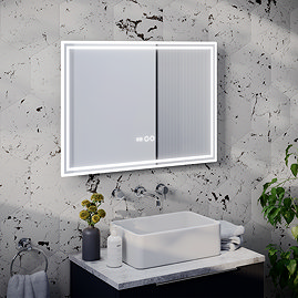 Toreno 700x500mm LED Illuminated Border Mirror with Anti-Fog, Dimmer, Digital Clock & Touch Sensor