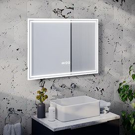 Toreno 700x500mm LED Illuminated Border Mirror with Anti-Fog, Dimmer, Digital Clock & Touch Sensor