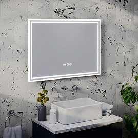 Toreno 700x500mm LED Illuminated Border Mirror with Anti-Fog, Dimmer, Digital Clock & Touch Sensor