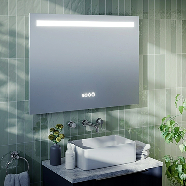 Toreno 800 x 600mm LED Illuminated Mirror with Anti-Fog, Digital Clock & Touch Sensor