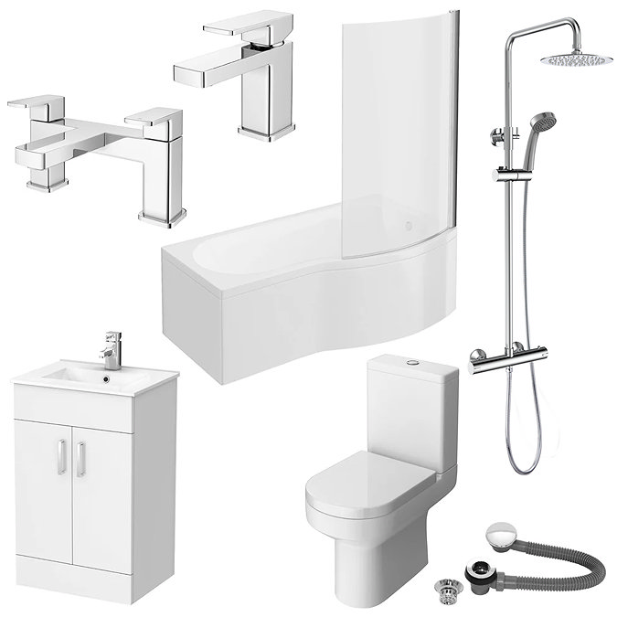 Toreno B-Shaped Complete Modern Bathroom Package - Right Hand Option