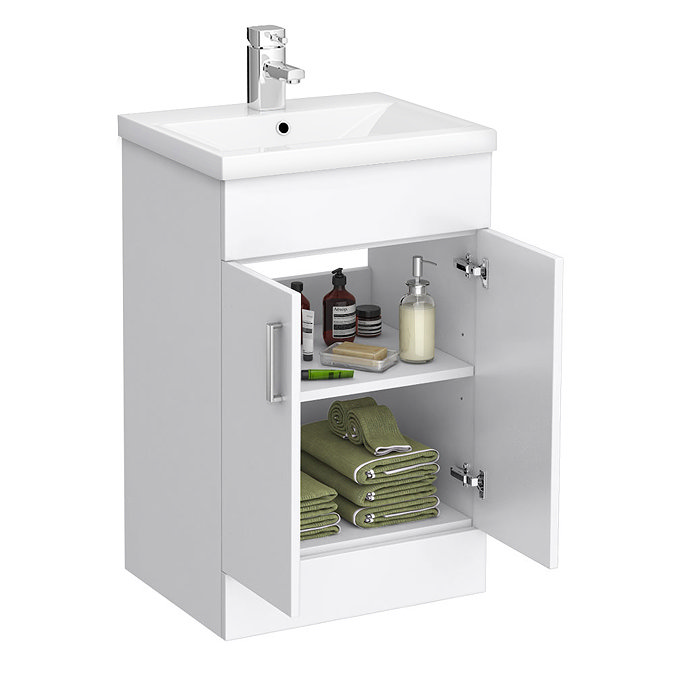 Turin Basin Unit - 500mm Modern High Gloss White with Mid Edged Basin Profile Large Image