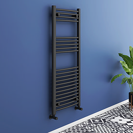 Turin Black Curved W500 x H1200mm Heated Towel Rail Large Image
