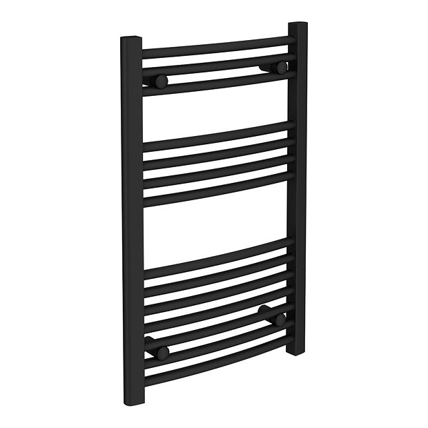 Toreno Black Curved W500 x H800mm Heated Towel Rail | Victorian Plumbing UK