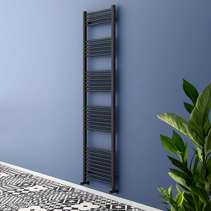 Toreno Heated Towel Rail - Matt Black - 500 x 1800mm - Straight Bars