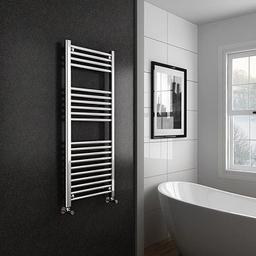 Turin Heated Towel Rail - W500 x H1200mm - Chrome - Straight  Profile Large Image