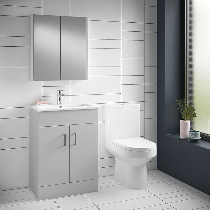 Turin Light Grey 600mm Modern Vanity Unit  In Bathroom Large Image