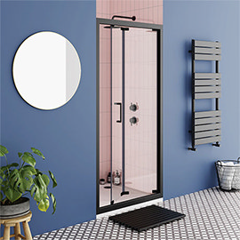 Turin Matt Black 1000 x 1850 Bi-Fold Shower Door Medium Image
