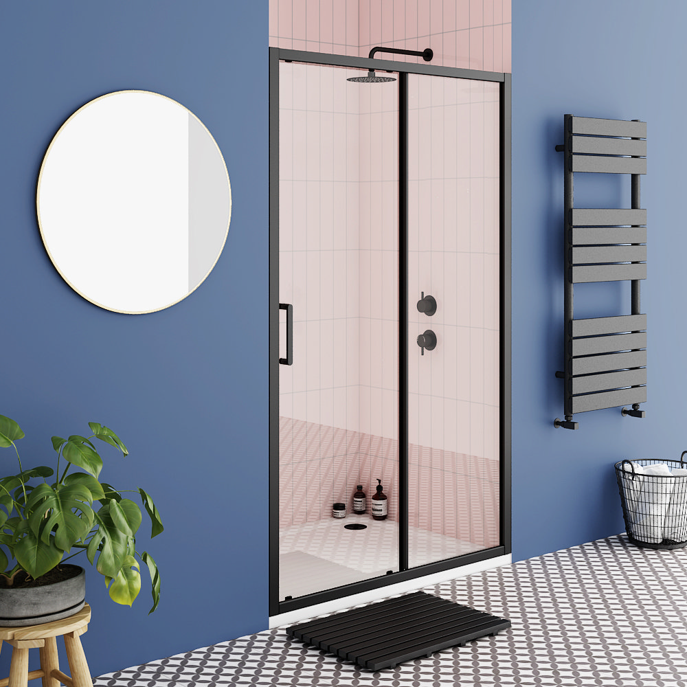 Toreno Matt Black 1000 x 1850 Sliding Shower Door Victorian Plumbing UK