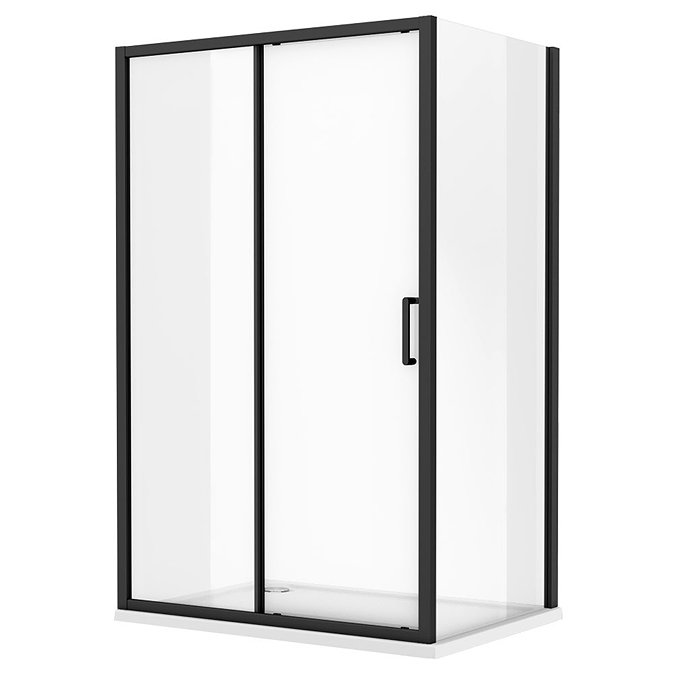 Turin Matt Black 1000 x 800mm Sliding Door Shower Enclosure + Pearlstone Tray  Feature Large Image