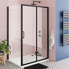 Turin Matt Black 1000 x 800mm Sliding Door Shower Enclosure + Pearlstone Tray Medium Image