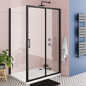 Turin Matt Black 1000 x 800mm Sliding Door Shower Enclosure + Pearlstone Tray Large Image