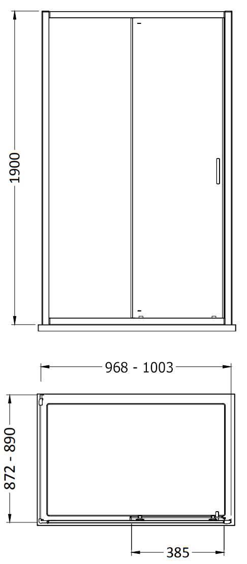 Toreno Matt Black 1000 x 900mm Sliding Door Shower Enclosure without Tray